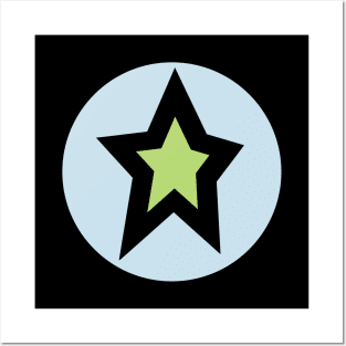 Small Green Star Light Blue Circle Graphic Posters and Art